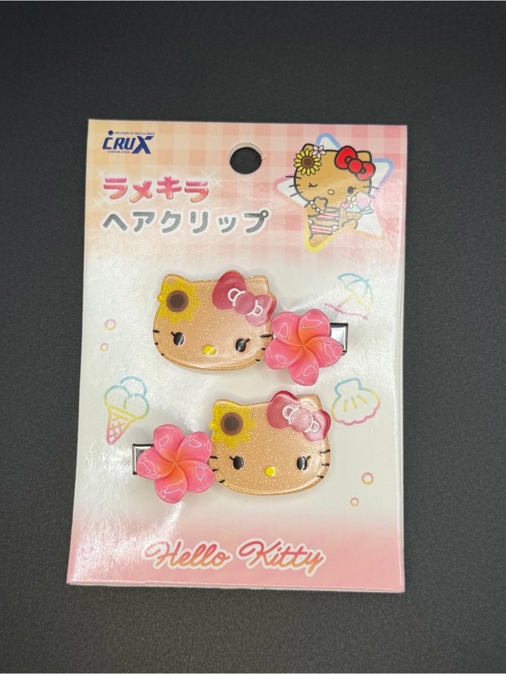 Vintage Sanrio tanned Hello Kitty with Hibiscus hair clips(one pair) HC21